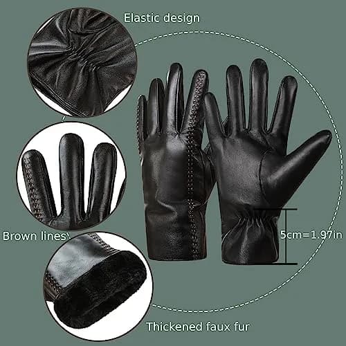 MaxW Sheepskin Leather Winter Gloves for Men, Size L | Thick Faux Fur Lined Touchscreen Gloves thumbnail 2