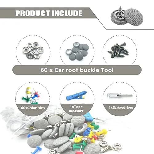 TEMI Grey 60PCS Car Roof Headliner Repair Kit | Universal Auto Roof Snap Rivets for Interior Ceiling Cloth Fixing thumbnail 2