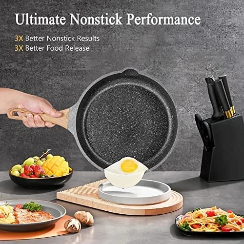 YIIFEEO Non Stick Frying Pan Set - Granite Skillet Set with 3 PCS - Black | Induction Compatible Cookware thumbnail 5