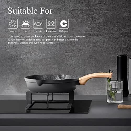 YIIFEEO Non Stick Frying Pan Set - Granite Skillet Set with 3 PCS - Black | Induction Compatible Cookware thumbnail 6