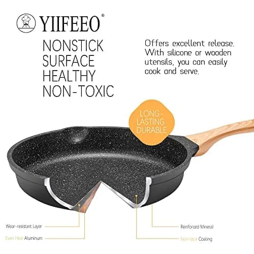 YIIFEEO Non Stick Frying Pan Set - Granite Skillet Set with 3 PCS - Black | Induction Compatible Cookware thumbnail 3