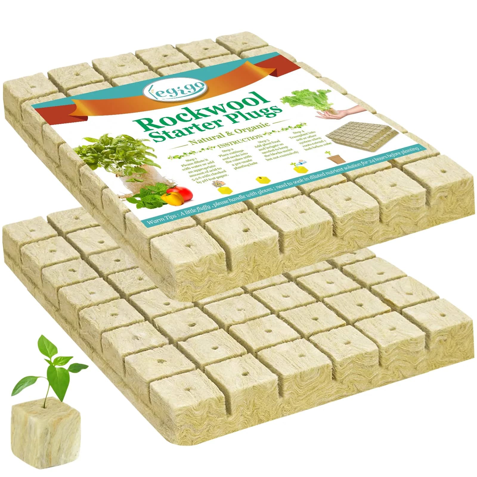 Legigo 1.2 Inch Rockwool Cubes Seed Starter Plugs 144 Count | Hydroponics & Soilless Gardening — 2 Sheet
