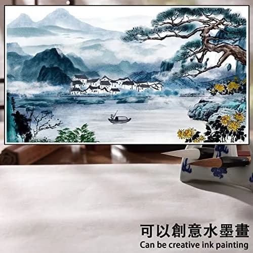 Huakaile White Raw Xuan Paper 36 x 26cm (14.1 x 10.2 inches) | 120 Sheets for Calligraphy & Watercolor Practice thumbnail 7