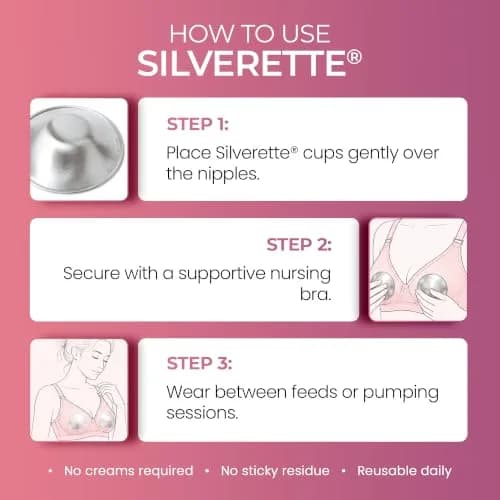 Silverette Silver Nursing Cups with O-Feel Silicone Rings | Handcrafted Sterling Silver for Soothing Relief thumbnail 5