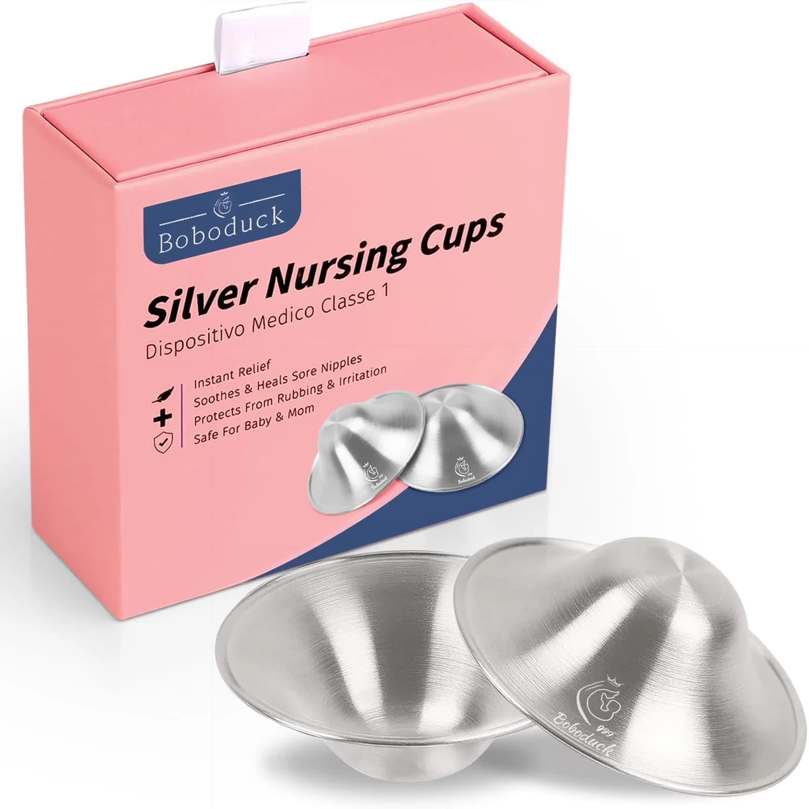 Boboduck Original Silver Nursing Cups - 999 Silver Nipple Shields for Breastfeeding Newborns | Regular Size — 999 Sliver / X-L Size
