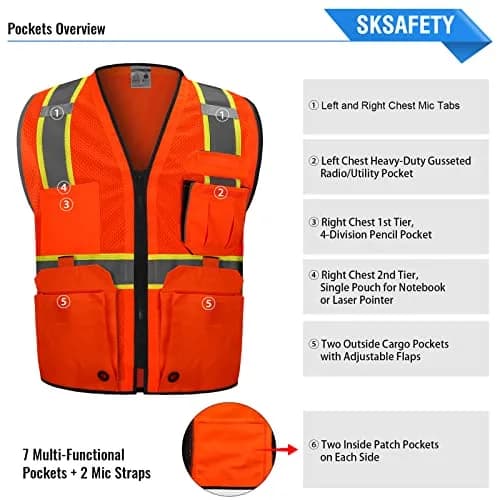 SKSAFETY Professional Class 2 Safety Vest Orange 2XL | ANSI/ISEA 107-2020 Compliant Hi-Vis Mesh thumbnail 4
