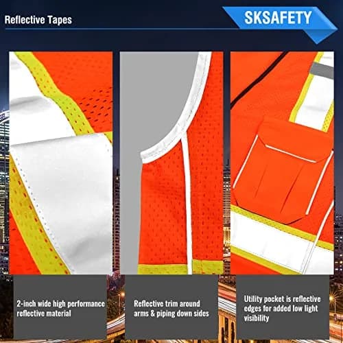 SKSAFETY Professional Class 2 Safety Vest Orange 2XL | ANSI/ISEA 107-2020 Compliant Hi-Vis Mesh thumbnail 5