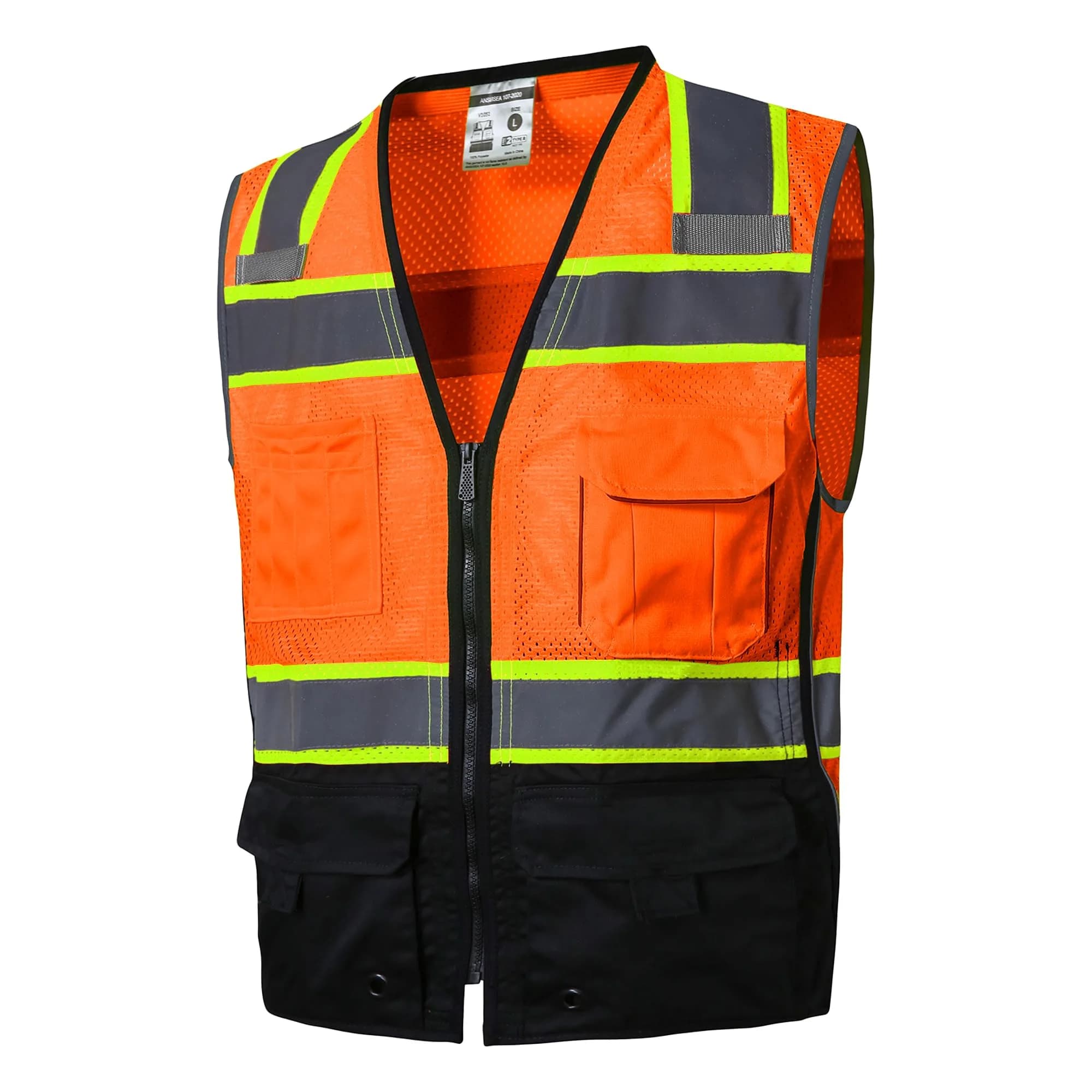 SKSAFETY Class 2 High Visibility Safety Vest Orange Black 3XL | ANSI/ISEA 107-2020 Compliant