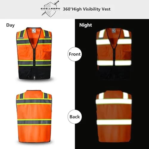 SKSAFETY Class 2 High Visibility Safety Vest Orange Black 3XL | ANSI/ISEA 107-2020 Compliant thumbnail 2