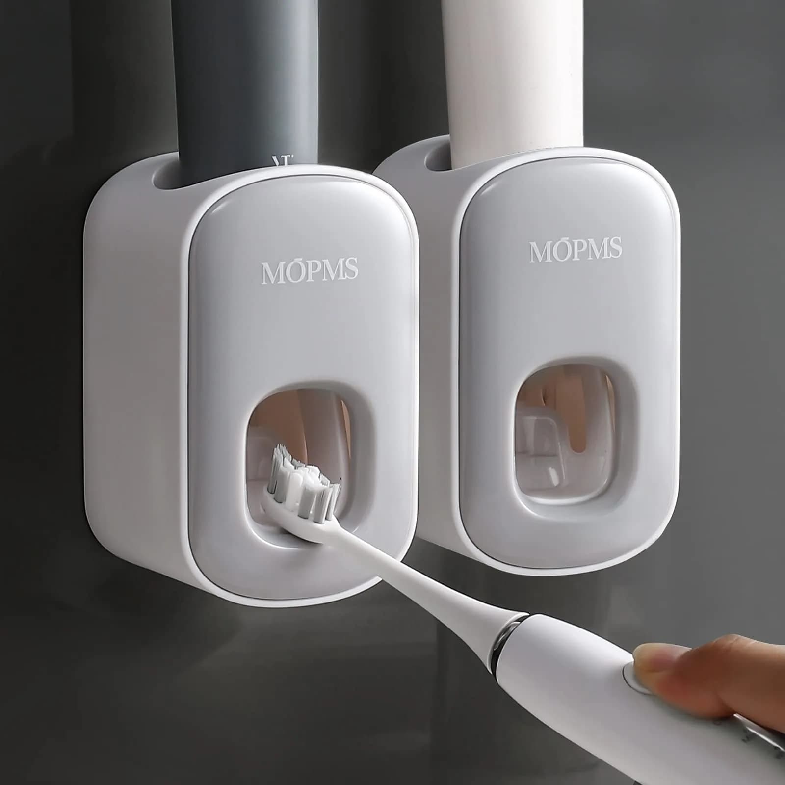 MOPMS Automatic Toothpaste Dispenser 2-Pack | Hygienic Vacuum-Action Squeezer for Kids & Adults — Grey-2pcs