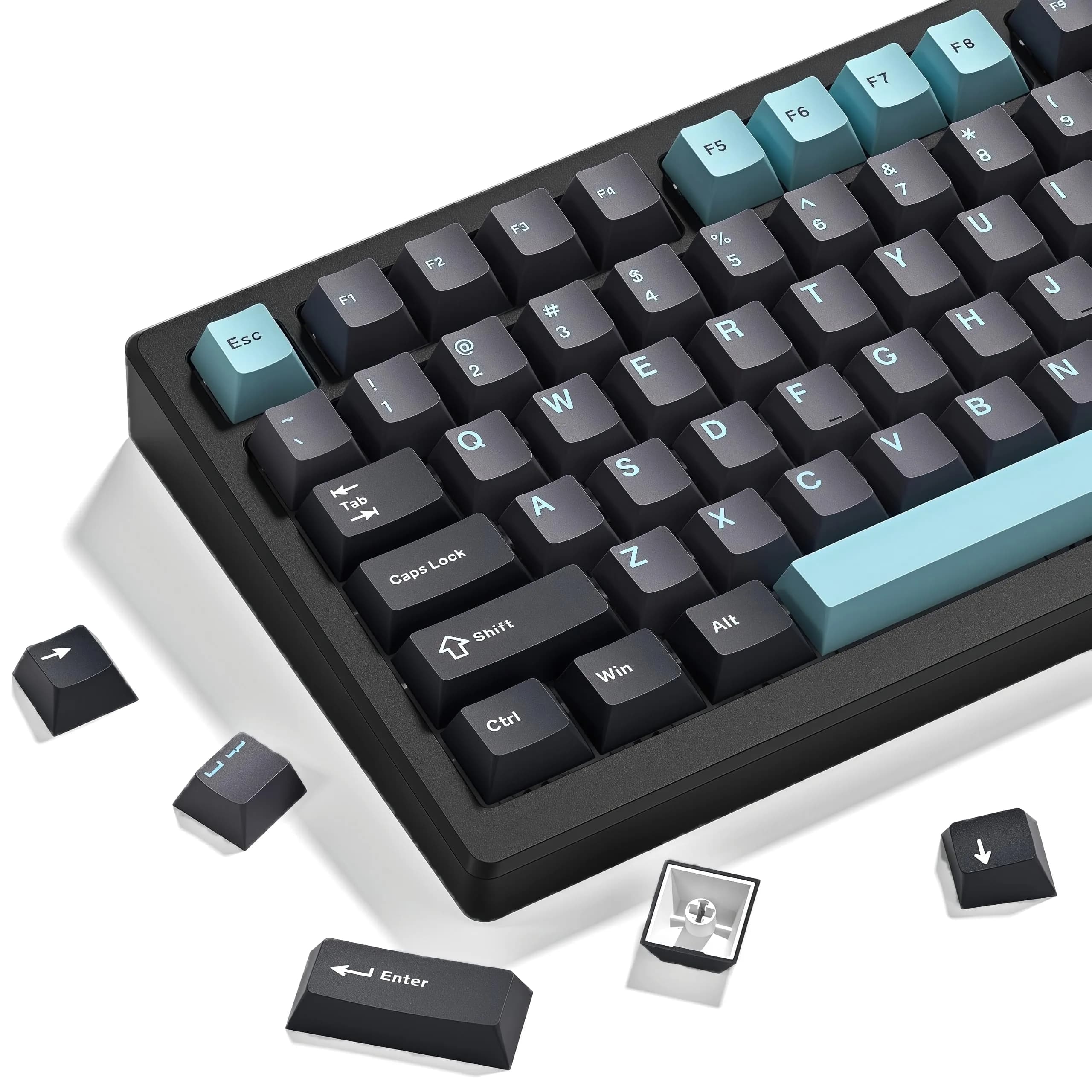 dagaladoo Double Shot PBT keycaps Purple, Cherry Profile Keyboard Keycaps | Gradient Purple, 132 Keys — Grey/Blue