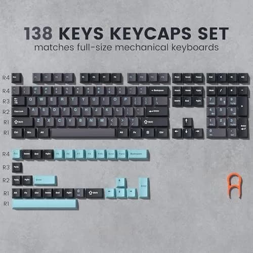 dagaladoo Double Shot PBT Keycaps Set Cherry Profile 138 Keys | Retro Grey/Blue for Mechanical Keyboards thumbnail 2