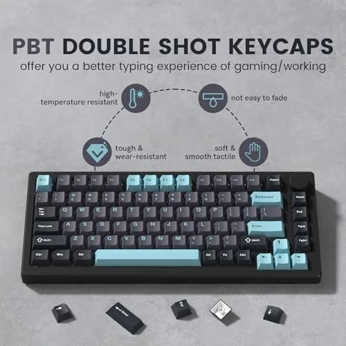 dagaladoo Double Shot PBT Keycaps Set Cherry Profile 138 Keys | Retro Grey/Blue for Mechanical Keyboards thumbnail 3