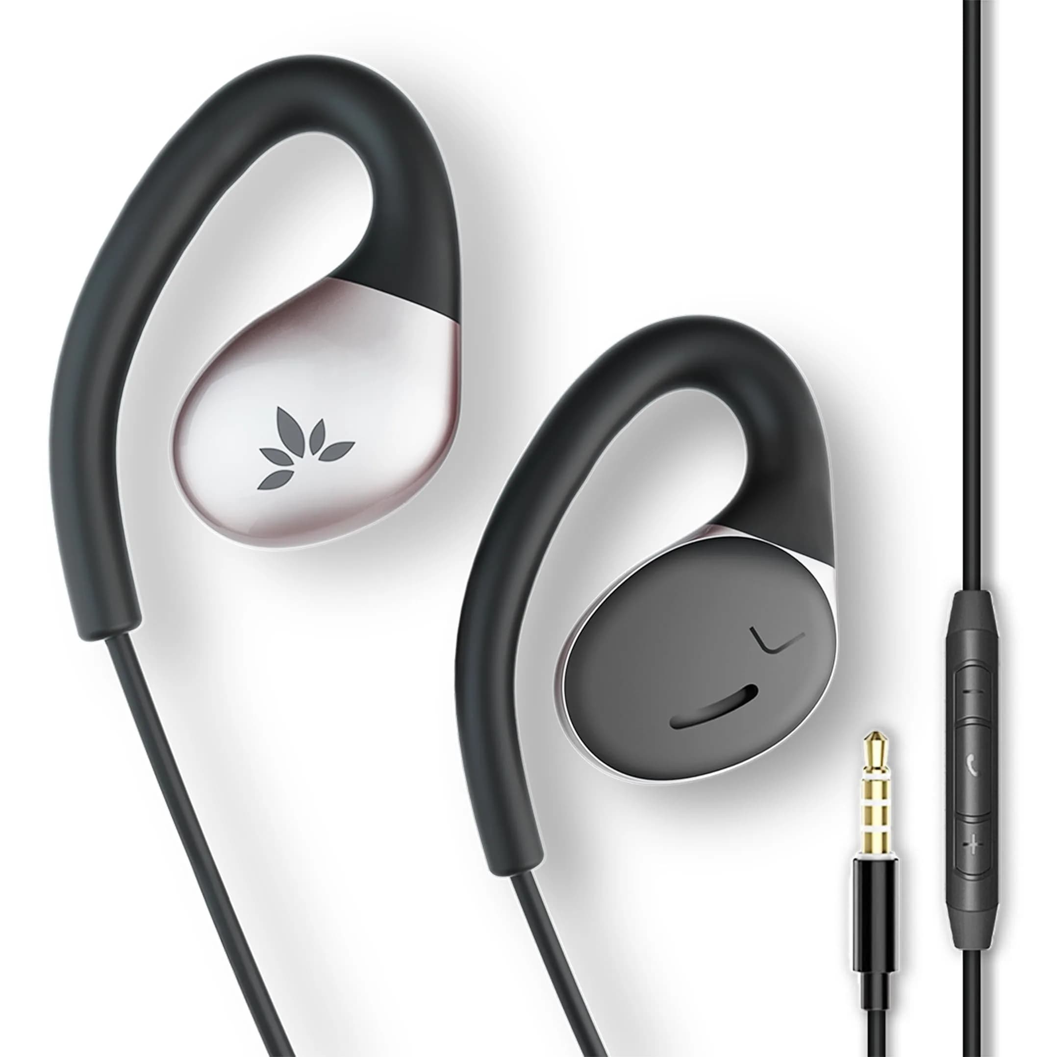 Avantree Resolve Open-Ear Wired Earbuds with Mic & Over-Ear Hook | Small-Medium Size, 1.2m Cable