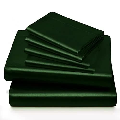 Horbaunal 6 Piece Satin Sheet Set Full Size Emerald Green | Silky Soft with 16" Deep Pocket & 4 Pillowcases thumbnail 4