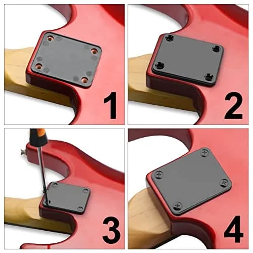 MAXCHEER Black Electric Bass Guitar Neck Plate with Screws | 64.5mm x 51.2mm thumbnail 2