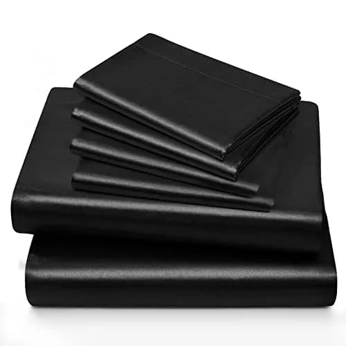 Horbaunal Black 6 Piece Satin Sheet Set Queen Size, 244cm x 274cm (102" x 90") Flat Sheet | Silky Soft Luxury Bedding thumbnail 4