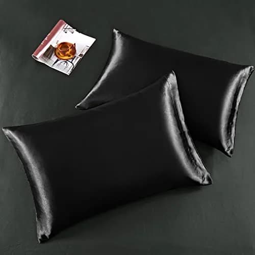 Horbaunal Black 6 Piece Satin Sheet Set Queen Size, 244cm x 274cm (102" x 90") Flat Sheet | Silky Soft Luxury Bedding thumbnail 5