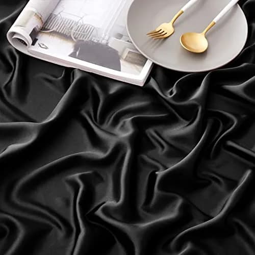 Horbaunal Black 6 Piece Satin Sheet Set Queen Size, 244cm x 274cm (102" x 90") Flat Sheet | Silky Soft Luxury Bedding thumbnail 6