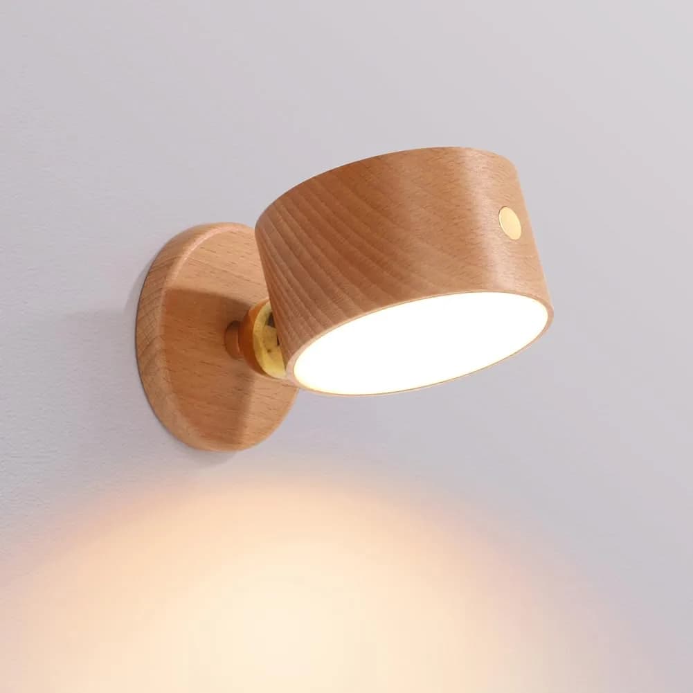 LANDGOO Wood Wall Sconce Bedside Lamp Rechargeable Night Light | Natural Wood, Dimmable, Portable - main product image