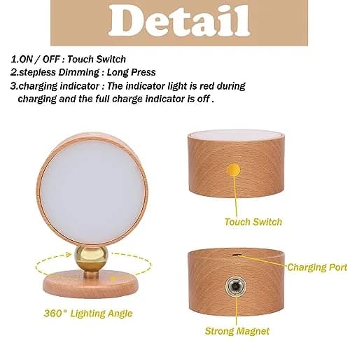 LANDGOO Wood Wall Sconce Bedside Lamp Rechargeable Night Light | Natural Wood, Dimmable, Portable thumbnail 3