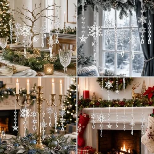 GuassLee Crystal Ornaments for Christmas Tree Winter Wonderland Decorations 20 pcs (18 Count) | Shatterproof Acrylic Hanging Pendants thumbnail 9