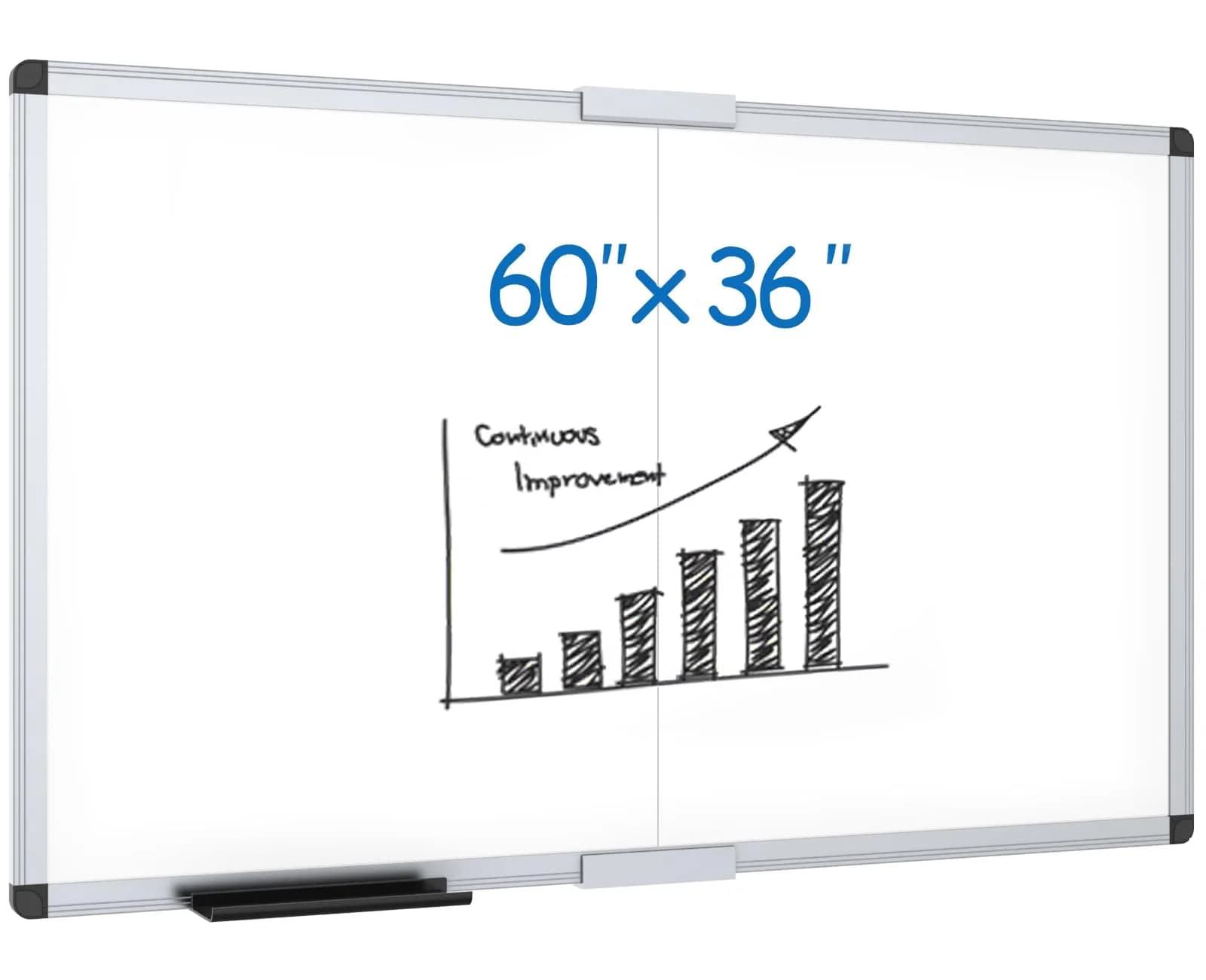 VIZ-PRO Magnetic Dry Erase Board, 60 x 36 Inches, Foldable Wall-Mounted Whiteboard with Silver Aluminum Frame & Marker Tray | Smooth Writing Surface for Office & Home — 60 X 36 Inches