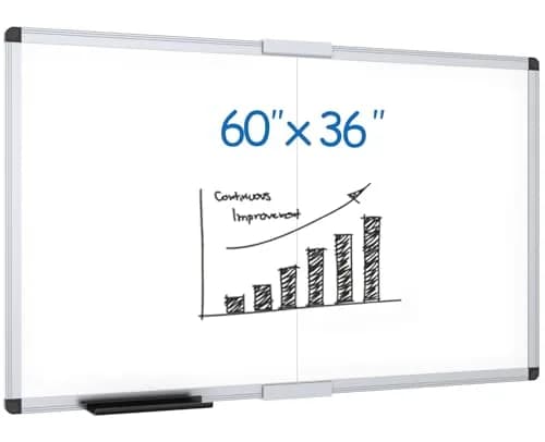 VIZ-PRO Magnetic Dry Erase Board, 60 x 36 Inches, Foldable Wall-Mounted Whiteboard with Silver Aluminum Frame & Marker Tray | Smooth Writing Surface for Office & Home thumbnail 1