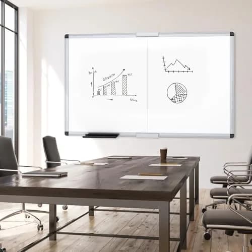 VIZ-PRO Magnetic Dry Erase Board, 60 x 36 Inches, Foldable Wall-Mounted Whiteboard with Silver Aluminum Frame & Marker Tray | Smooth Writing Surface for Office & Home thumbnail 5
