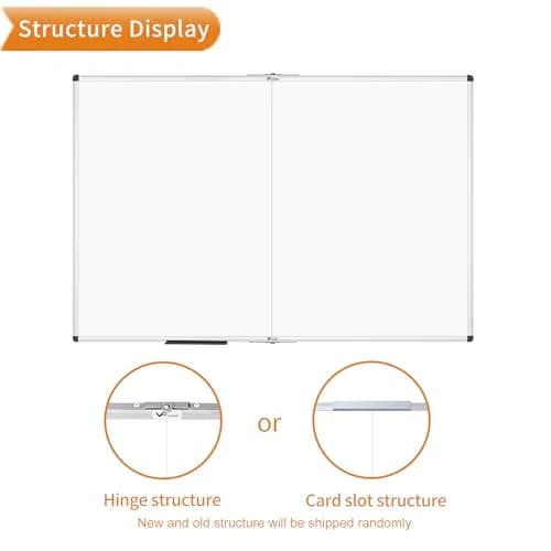 VIZ-PRO Magnetic Dry Erase Board, 60 x 36 Inches, Foldable Wall-Mounted Whiteboard with Silver Aluminum Frame & Marker Tray | Smooth Writing Surface for Office & Home thumbnail 3