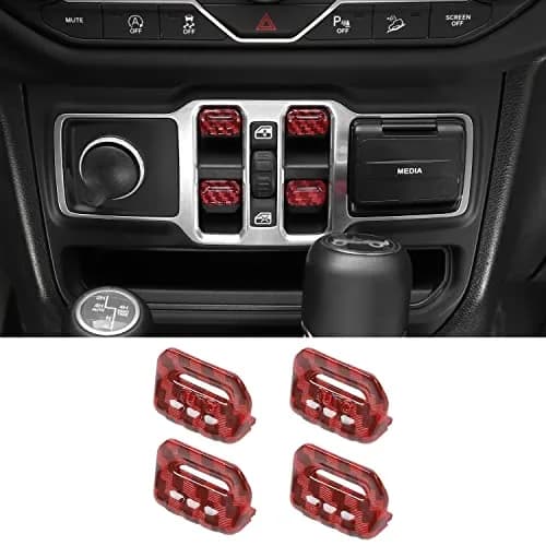 Jimen Compatible with Jeep Wrangler JL JLU 2018-2023 & Gladiator JT 2020-2023, 4PCS Red Carbon Fiber Interior Switch Cover thumbnail 1
