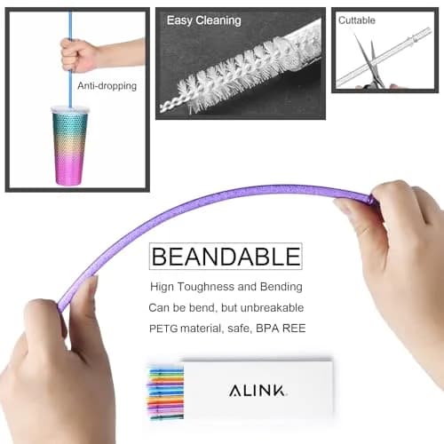 ALINK 12-Pack Glitter Reusable Hard Plastic Tumbler Straws 33cm (13 inch) | Extra Long for Gallon Jugs thumbnail 3