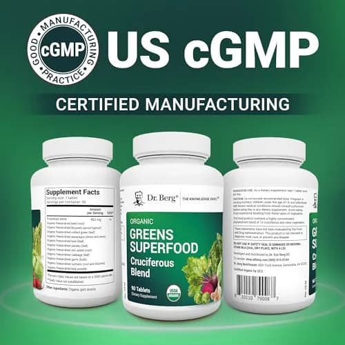 Dr. Berg Nutritionals Greens Superfood Cruciferous Vegetable Tablets | Organic Phytonutrient Support for Energy & Liver (90 Tablets) thumbnail 5