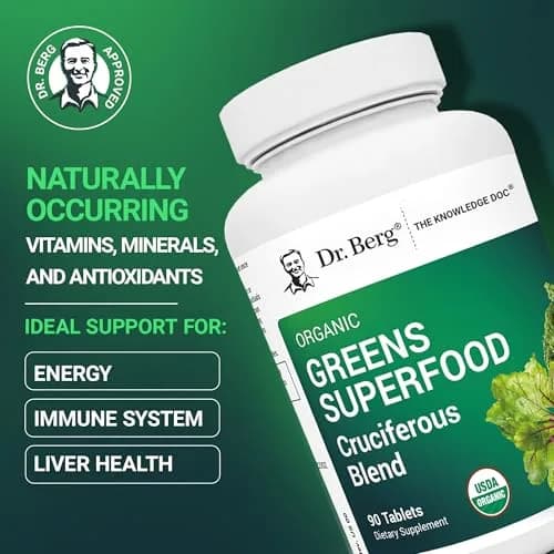 Dr. Berg Nutritionals Greens Superfood Cruciferous Vegetable Tablets | Organic Phytonutrient Support for Energy & Liver (90 Tablets) thumbnail 2
