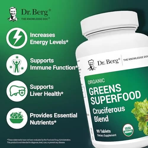 Dr. Berg Nutritionals Greens Superfood Cruciferous Vegetable Tablets | Organic Phytonutrient Support for Energy & Liver (90 Tablets) thumbnail 3