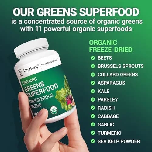 Dr. Berg's Greens Superfood Cruciferous Vegetable Tablets - 250 Veggie Capsules for Energy & Immunity thumbnail 6