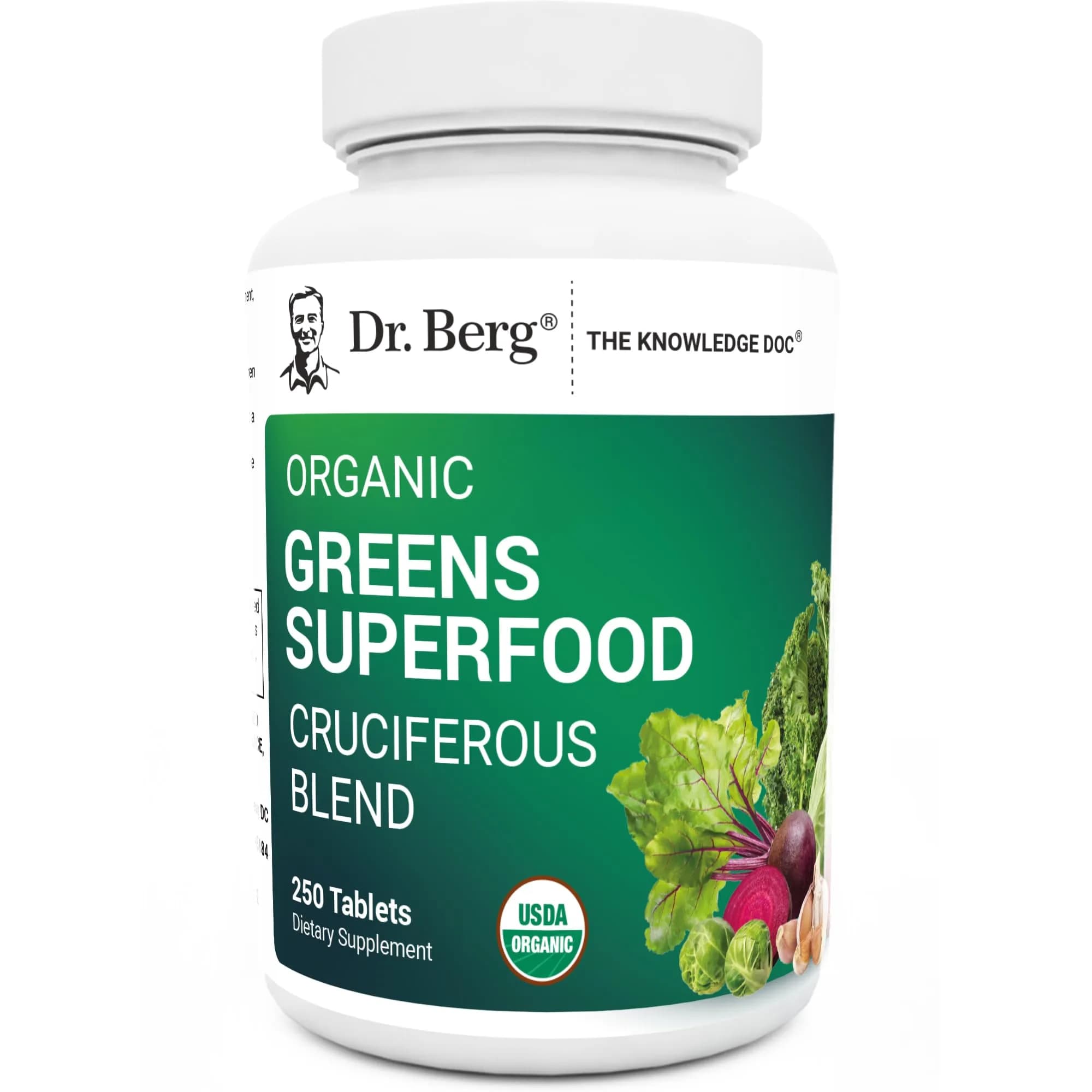 Dr. Berg's Greens Superfood Cruciferous Vegetable Tablets - 250 Veggie Capsules for Energy & Immunity - main product image