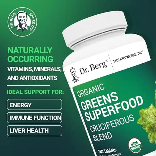 Dr. Berg's Greens Superfood Cruciferous Vegetable Tablets - 250 Veggie Capsules for Energy & Immunity thumbnail 2