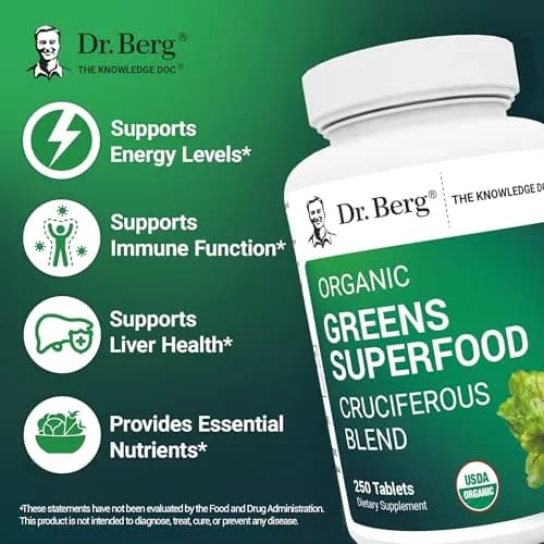 Dr. Berg's Greens Superfood Cruciferous Vegetable Tablets - 250 Veggie Capsules for Energy & Immunity thumbnail 3