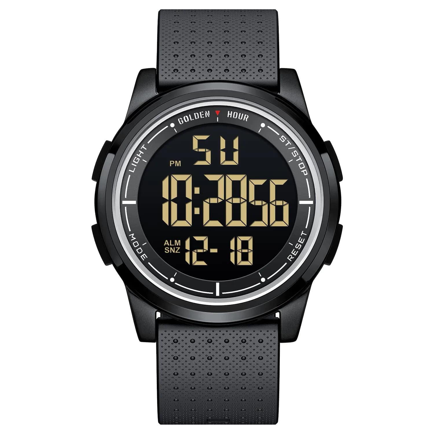 GOLDEN HOUR Ultra-Thin Minimalist Sports Waterproof Digital Watch 43mm (1.69 in) | Wide-Angle Display Rubber Strap — P/dim/black