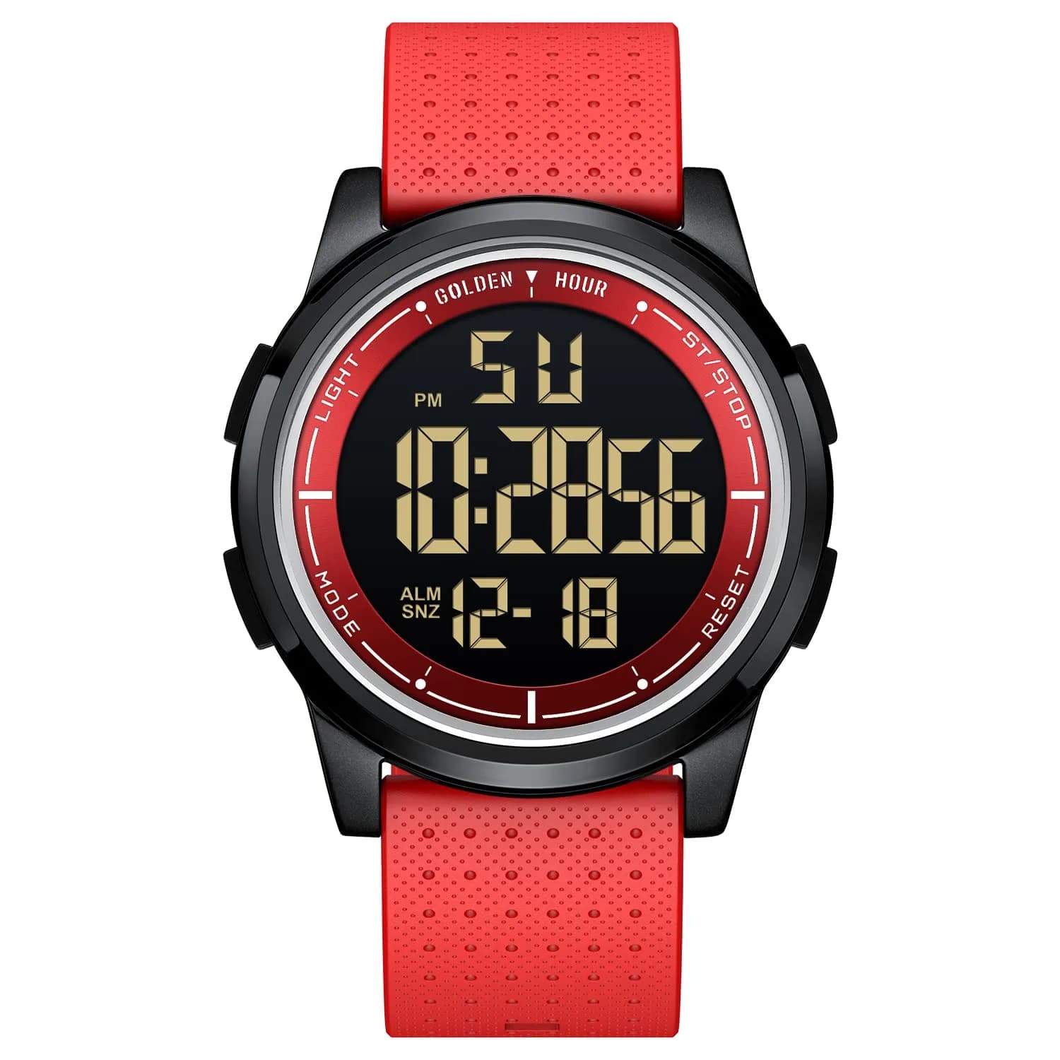 GOLDEN HOUR Ultra-Thin Minimalist Sports Waterproof Digital Watch 43mm (1.69 in) | Wide-Angle Display Rubber Strap — P/dim/red