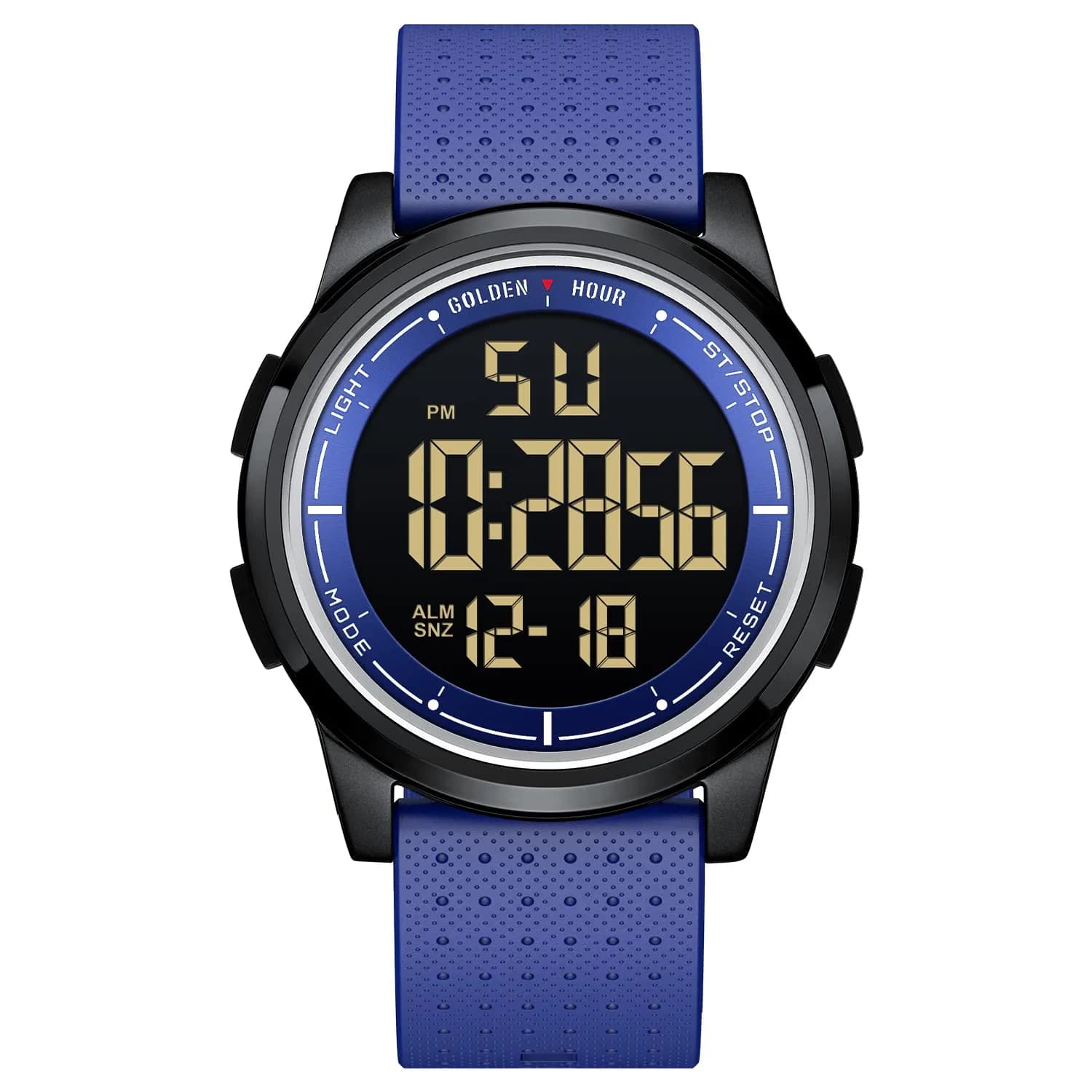 GOLDEN HOUR Ultra-Thin Minimalist Sports Waterproof Digital Watch 43mm (1.69 in) | Wide-Angle Display Rubber Strap — P/dim/blue