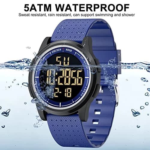 GOLDEN HOUR Minimalist Digital Sports Watch 43mm (1.69 in) | Water Resistant 50M, EL Backlight, Date, Alarm thumbnail 2