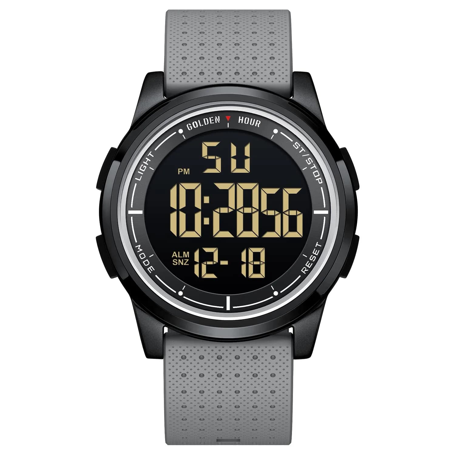 GOLDEN HOUR Ultra-Thin Minimalist Sports Waterproof Digital Watch 43mm (1.69 in) | Wide-Angle Display Rubber Strap — P/dim/gray