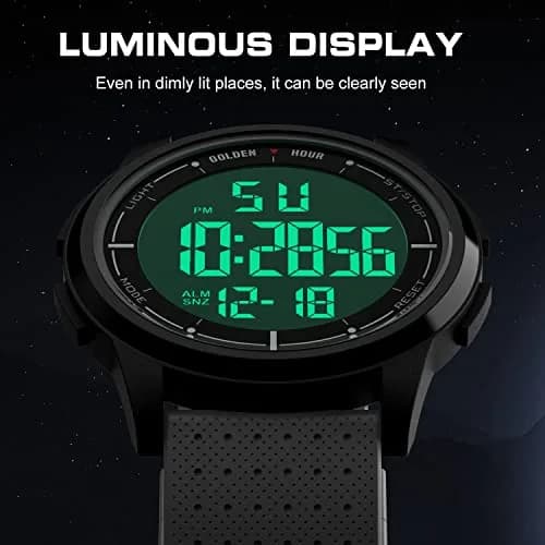 GOLDEN HOUR Minimalist Digital Sports Watch 43mm (1.69 in) | Water Resistant 50M, EL Backlight, Date, Alarm thumbnail 4