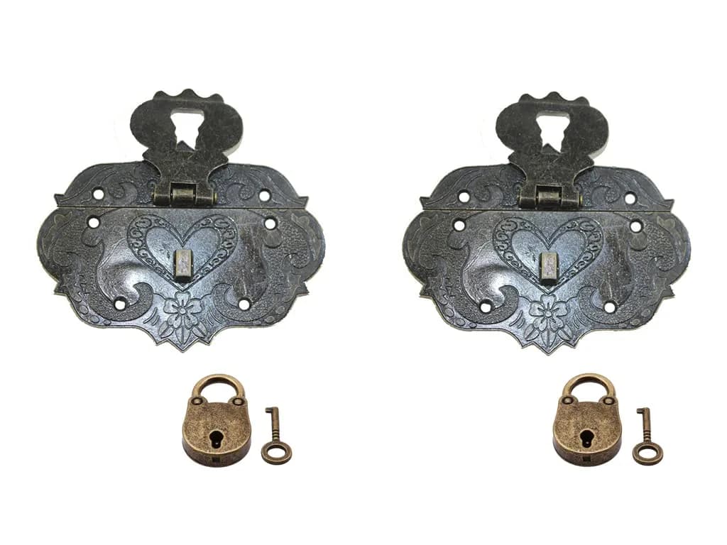 LDCREEE Antique Embossing Decorative Brass Hasp Clasp Latch Lock with Screws for Jewelry Box Ordinary Box Wooden Case Furniture Decoration (Bronze-2pcs)