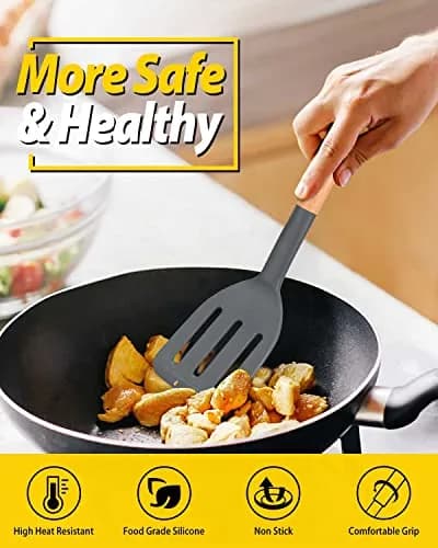 BUNDLEPRO Silicone Spatula Set 2 Pack | BPA-Free, Heat Resistant 446℉ (230℃), Gray thumbnail 3