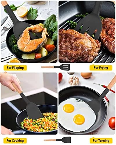 BUNDLEPRO Silicone Spatula & Slotted Turner Set, 2 Pack, Black | Heat Resistant to 230°C thumbnail 4
