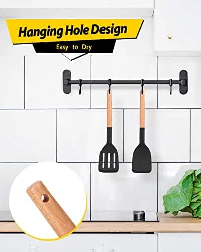 BUNDLEPRO Silicone Spatula & Slotted Turner Set, 2 Pack, Black | Heat Resistant to 230°C thumbnail 5
