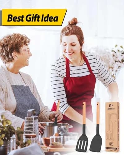 BUNDLEPRO Silicone Spatula & Slotted Turner Set, 2 Pack, Black | Heat Resistant to 230°C thumbnail 7